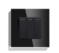 Interruttore Luce Muro,Interruttore A Pulsante Interruttore a pulsante meccanico a 1 via, 1/2/3 gang, nero, bianco, for luci domestiche, con pannello in cristallo da 86 mm(3Gang Black)