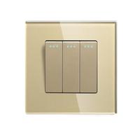 Interruttore Luce Muro,Interruttore A Pulsante Interruttore a pulsante meccanico a 1 via, 1/2/3 gang, nero, bianco, for luci domestiche, con pannello in cristallo da 86 mm(3Gang Gold)