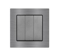 Interruttore Luce Muro,Interruttore A Pulsante Interruttore da parete 3 gang 2 vie 16 A 250 V Pannello in lega di alluminio 82 mm * Attraverso le scale(Gray 3gang 2way)