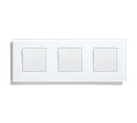 Interruttore Luce Muro,Interruttore A Pulsante Interruttore meccanico da parete a doppio pulsante, 1 gruppo, via, con cornice in vetro, tripla alimentazione, 250 V(Triple 1Gang White)