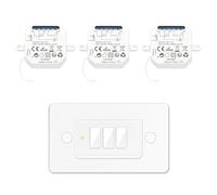 Interruttore Luce Wireless LoraTap - 3 Gang con Base Magnetica e Controllo Remoto a Lungo Raggio (30m Interno) - Kit Completo con 3 Ricevitore a Relè e Telecomando - Bianco - 10A 100-250V AC