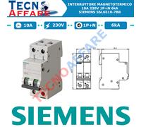 Interruttore Magnetotermico 10A 230V 1P+N 6kA Curva C Siemens 5SL6510-7BB