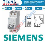 Interruttore Magnetotermico 2P 400V Tipo C 2A 15kA Siemens 5SY7 202-7