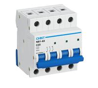 Interruttore Magnetotermico 4P 6Ka Curva C Chint Serie Nb1-63 Da Quadro Din - CONFEZIONE: 1 pz., Ampere : 20 Ampere