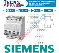 Interruttore Magnetotermico 6A 400V Curva C C6 15kA Siemens 5SY7406-7