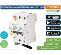 INTERRUTTORE MAGNETOTERMICO SMART WIFI 2P 63A RIARMO TRAMITE APP TUYA 3DIN