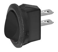 Interruttore ON-OFF a bilanciere, tasto nero, unipolare SPST, 2 posizioni, rotondo, tondo, montaggio a scatto, da pannello, foro diametro 20mm, portata 220V 230V 6A, contatti in ottone 4,8 mm