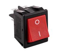 Interruttore ON-OFF a bilanciere, tasto rosso, bipolare DPST, marcatura 0-I, 2 posizioni, rettangolare, a scatto, da pannello, foro 31x22mm, portata 220V 230V 16A, contatti 6,35mm, basculante