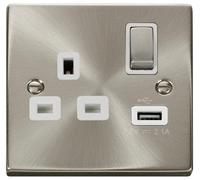 Interruttore Presa Con USB A 1 Doppia Asta 13A Cromo Satinato VPSC571UWH