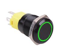 Interruttore Pulsante Vandal 16mm Illuminato 12V Nero Momentaneo/Autoritenuta