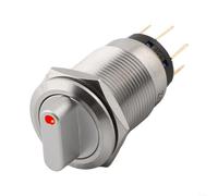 Interruttore rotativo da 19 mm, 3 posizioni, 2NO2NC, in acciaio inox (rosso | Corpo in acciaio inossidabile 304, IK09 per impatto per prova, impermeabile IP66, montaggio 19mm, chiusura a 3 posizioni