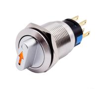 Interruttore rotativo momentaneo impermeabile IP66 19 mm 3 posizioni 2NO2NC 12 24V ON OFF con indicatore LED in acciaio inossidabile 304 per uso industriale e navale (rosso)