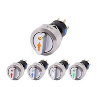 Interruttore selettore rotativo in metallo da 16 mm, 2 o 3 posizioni, On/Off, 12 V, LED rosso/verde, interruttore a pulsante, 1NO1NC, 2NO2NC, a scatto, SPDT, 5 pezzi(Green,3 P 2NO2NC_NO LED LIGHT)