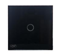 Interruttore semplice con touch PNI SH121, in vetro, nero, con indicatore LED, 10A 200W