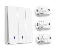 Interruttore Senza Fili, Interruttore luce Senza Fili, Interruttore Wireless, Interruttore wifi Smart Life, Interruttore Sicurezza Trasmettitore RF 433Mhz e 3 Controller Ricevitore 10A, Portata 100 m