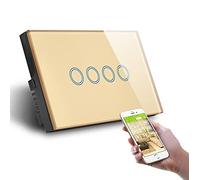 Interruttore Tapparelle WiFi,Interruttore WiFi 4 Gang Smart Switch Wifi APP. Interruttore della lampada di controllo, interruttore in vetro cristallo WIFI2.4G. Hz(Gold WIFI Switch)