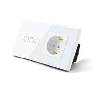 Interruttore Touch Interruttore Tattile Leggero Standard A 3 Gruppi Con Presa A Muro Schermata Iniziale Prese Di Corrente Pannello In Vetro Retroilluminazione(White)