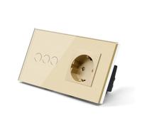 Interruttore Touch Interruttore Tattile Leggero Standard A 3 Gruppi Con Presa A Muro Schermata Iniziale Prese Di Corrente Pannello In Vetro Retroilluminazione(Gold)