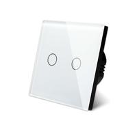 Interruttore Touch Interruttore touch a 1/2/3 canali, pannello in vetro bianco e nero, sensore luce da parete, pulsante AC110-220V(2 Gang 1 Way White)