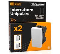 Interruttore Unipolare di Corrente 16A 250V Compatibile con BTicino Matix a Incasso da Muro Frutti Elettrici Colore Bianco - Confezione da 2