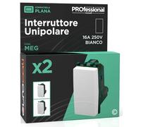 Interruttore Unipolare di Corrente 16A 250V Compatibile con Vimar Plana a Incasso da Muro Frutti Elettrici Colore Bianco - Confezione da 2