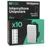 Interruttore Unipolare di Corrente 16A 250V Compatibile con Vimar Plana a Incasso da Muro Frutti Elettrici Colore Bianco - Confezione da 10