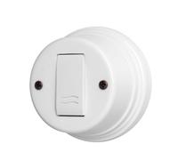 Interruttore Unipolare in Porcellana Bianca diametro 88mm, Serie Vista, Include viti e tasselli per Facile Installazione - Design Vintage per Impianti Elettrici a Vista - Materiale Resistente