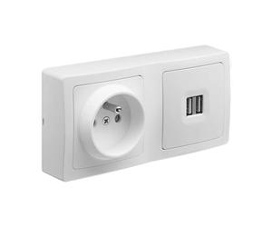 Interruttore va e arriva | prese elettriche standard | presa extra piatta | presa a muro | interruttore va e viene senza fili | presa a muro | gamma Blok | combinato Pc 2P+T 16A + doppio USB 2,1A