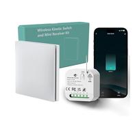 Interruttore wireless senza batteria con ricevitore WiFi, kit 1 interruttore IP65 + 1 ricevitore, portata fino a 30 m, senza nuovo cablaggio, compatibile con Alexa e Google Assistant