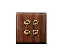 Interruttori a levetta doppi, Interruttore, interruttore a levetta, pannello interruttori in noce nero tipo 86, retro, fatto a mano, in legno massello, doppio controllo, a 2 vie