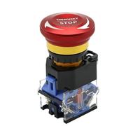 Interruttori a pulsante di arresto di emergenza in metallo da 22 mm 10 A, pulsante a fungo, autobloccante, for ascensore, avvio e arresto di emergenza LA38(1NO 1NC)