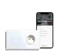 Interruttori della luce 1/2/3Gang Smart Touch Life APP Vetro con prese normali senza USB C(2Gang Plus Socket)