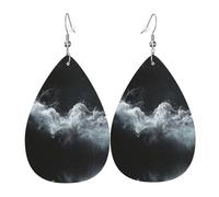 Interstellar Smoke Printed orecchini in pelle a forma di lacrima | Design di fascia alta, orecchini di lusso leggeri