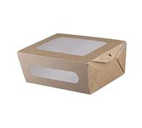 Intertan QDW2000 - Confezione da 50 contenitori in carta kraft rettangolare con doppia finestra in rPET, capacità 2000 ml, lunghezza 20,4 cm, larghezza 14,2 cm, altezza 7,4 cm, 50 pezzi