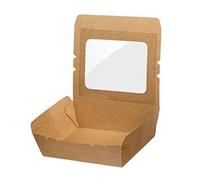Intertan QW1200 - Scatola di carta kraft rettangolare con finestra in PET trasparente, capacità 1200 ml, lunghezza 18 cm, larghezza 12 cm, altezza 5 cm, 50 pezzi