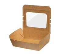 Intertan QW1600 - Scatola di carta kraft rettangolare con finestra in PET trasparente, capacità 1600 ml, lunghezza 18,8 cm, larghezza 13 cm, altezza 6 cm, 50 pezzi