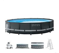 Intex 26326NP - Piscina Fuori Terra Ultra XTR Frame Rotonda, Pompa Filtro 5700 L/h, Scaletta, Telo Base e Copertura, 19156 L, Acciaio e PVC, Grigio, 488x122 cm