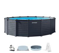 Intex 26384 Piscina Fuori Terra Graphite Panel, Rotonda, Grigio Grafite, Ø478x124 cm, Filtro Sabbia e Scaletta
