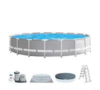 Intex 26732NP - Piscina Fuori Terra Prisma Frame Rotonda, Pompa Filtro 5678 L/h, Scaletta, Telo Base e Copertura, 24311 L, Acciaio e PVC, Grigio, 549x122 cm