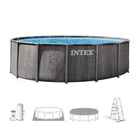 Intex 26742ND 4.57m x1.22m Greywood Prism Frame Premium Pool Set (Includes Filter Pump, Safety Ladder, Ground Cloth, Pool Cover)