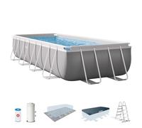 Intex 26792NP - Piscina Fuori Terra Prisma Frame Rettangolare, Pompa Filtro 3785 L/h, Scaletta, Telo Base e Copertura, 10874 L, Acciaio e PVC, Grigio, 488x244x107 cm