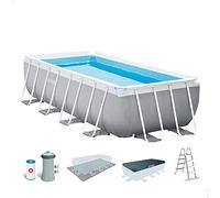 Intex 26792NP - Piscina Fuori Terra Prisma Frame Rettangolare, Pompa Filtro 3785 L/h, Scaletta, Telo Base e Copertura, 10874 L, Acciaio e PVC, Grigio, 488x244x107 cm