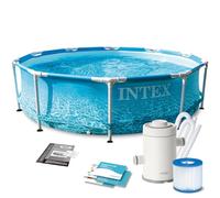 Intex 28208NP - Piscina Fuori Terra Metal Frame Beachside Rotonda, Pompa Filtro 1250 L/h, 4485 L, Acciaio e PVC, Multicolore, 305x76 cm