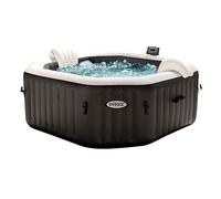 Intex 28458EX - PureSpa Vasca Idromassaggio Gonfiabile Jet&Bubble Deluxe Ottagonale, 4 posti, 120 Getti, Riscaldatore, Nero, 201x71 cm