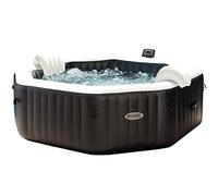 Intex 28462EX - PureSpa Vasca Idromassaggio Gonfiabile Jet&Bubble Deluxe Ottagonale, 6 posti, 140 Getti, Riscaldatore, Nero, 218x71 cm