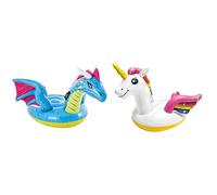Intex 57563 Cavalcabile Drago 201 x 191 cm & 57561 - Cavalcabile Unicorno, Multicolore, 198 x 140 x 102 cm