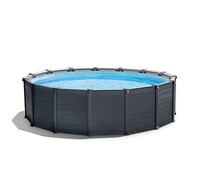 Intex GS 26384GS 26384GS - Set piscina con telaio in grafite, diametro 478 x 124 cm, con filtro a sabbia, telone di protezione per il terreno, scala di sicurezza, colore: grigio