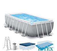 Intex 26792NP Metal Frame - Piscina Rettangolare Fuori Terra, 488x244x107 cm con Pompa Filtro, Scaletta, Telo Base e Copertura