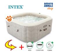 Intex 28446EX - PureSpa Vasca Idromassaggio Gonfiabile Chevron Deluxe Quadrata, 4 posti, 140 Getti, Riscaldatore, PVC, Multicolore, 175x175x71 cm