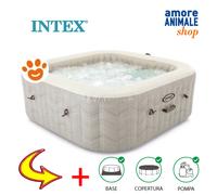 Intex 28472EX - PureSpa Vasca Idromassaggio Gonfiabile Chevron Deluxe Quadrata, 6 posti, 170 Getti, Riscaldatore, PVC, Multicolore, 195x195x71 cm